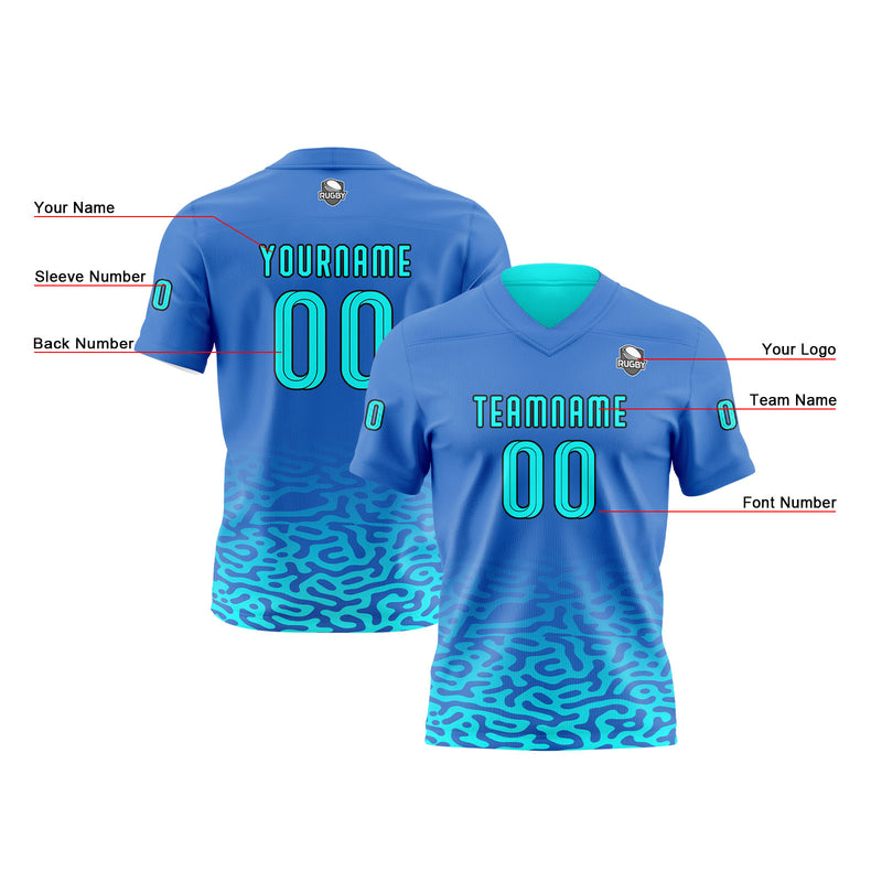 Custom Blue Football Jersey Personalized Gradient Football Shirts for Men Printed Team Name Number Logo