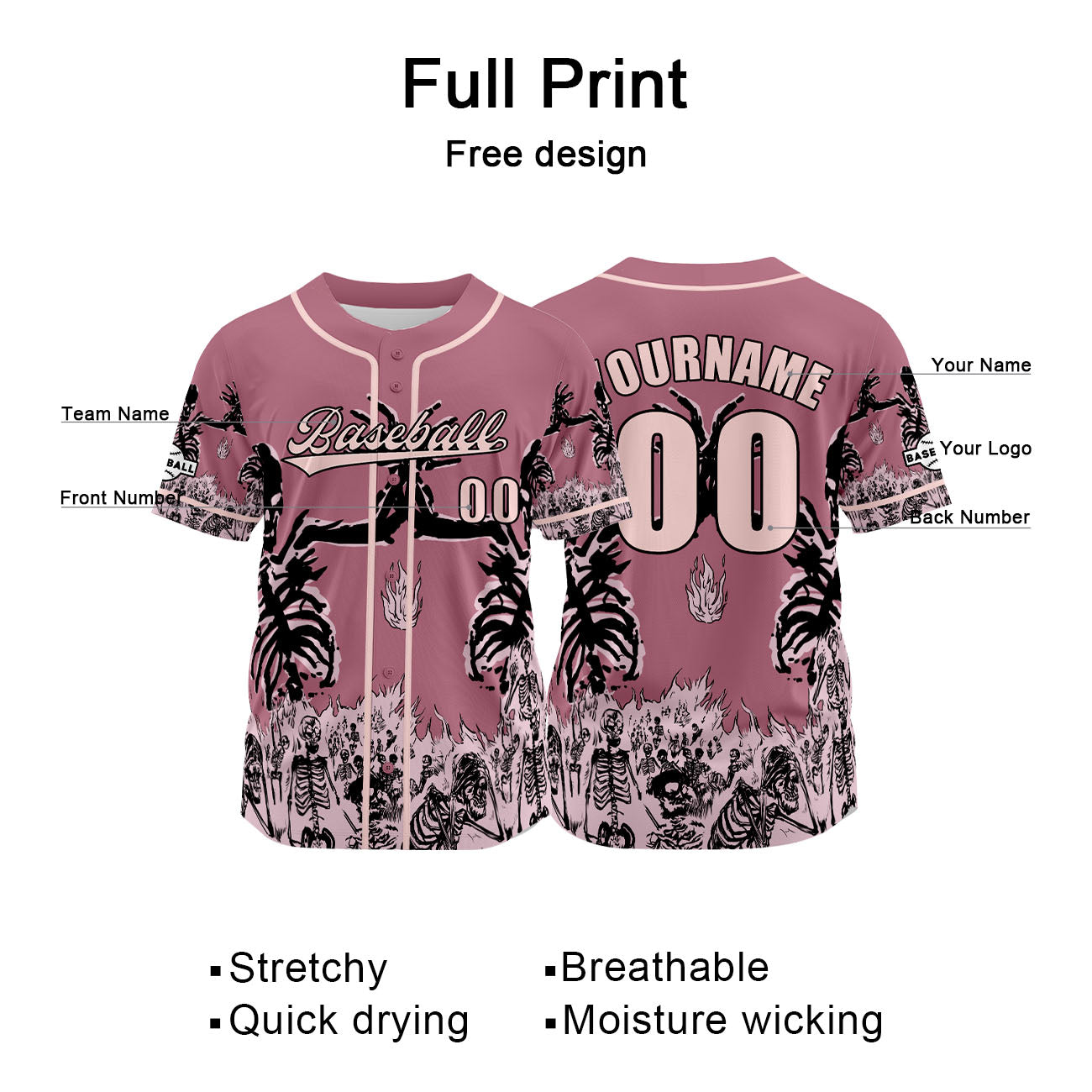 Custom Pink Baseball Jersey Personalized Baseball Shirt for Men Women Kids Youth enthsush