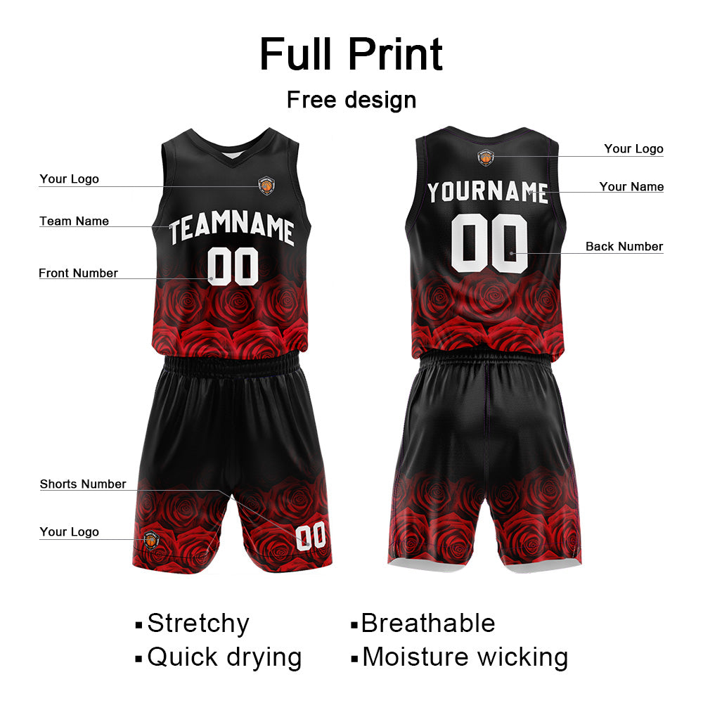 Custom Rose Red Reversible Basketball Suit for Adults and Kids Personalized Jersey enthsush