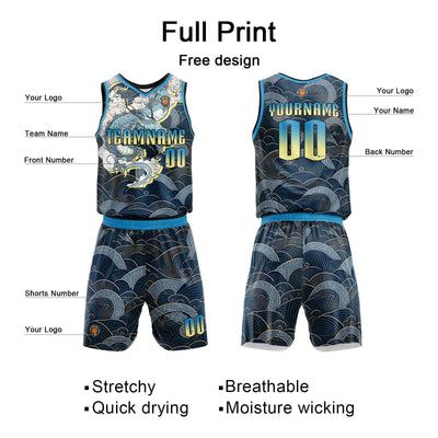 Custom Navy Basketball Jersey Uniform Suit Printed Your Logo Name Number enthsush