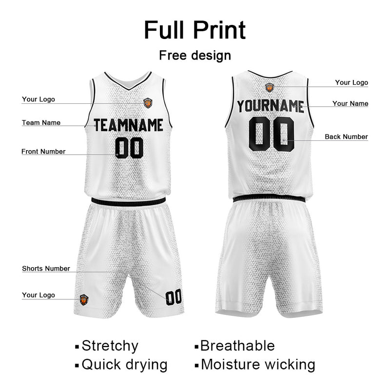 Custom Basketball Jersey Uniform Suit Printed Your Logo Name Number White