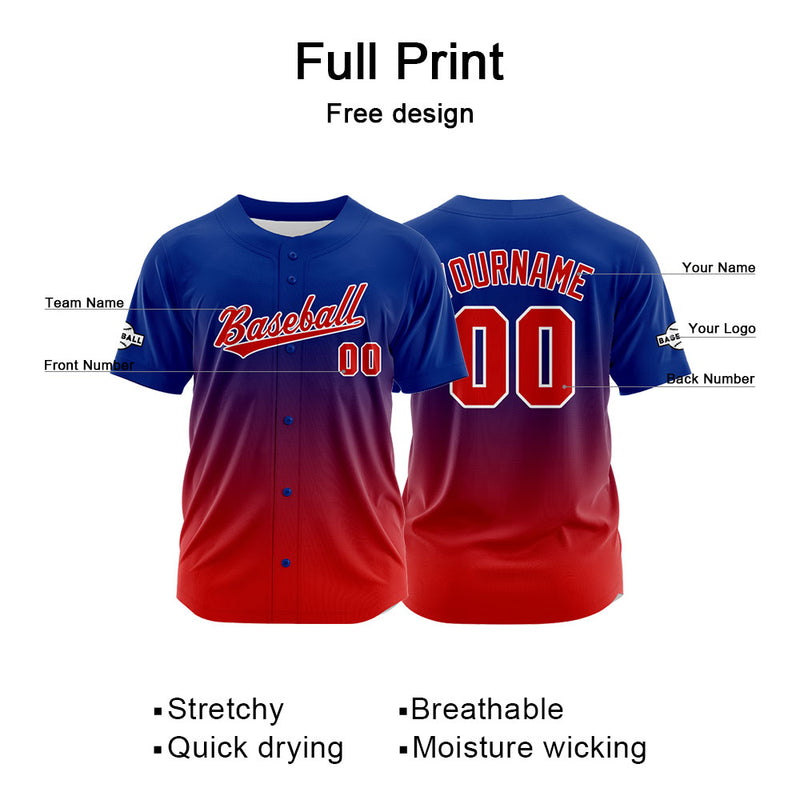 Custom Full Print Design Authentic Baseball Jersey red-blue