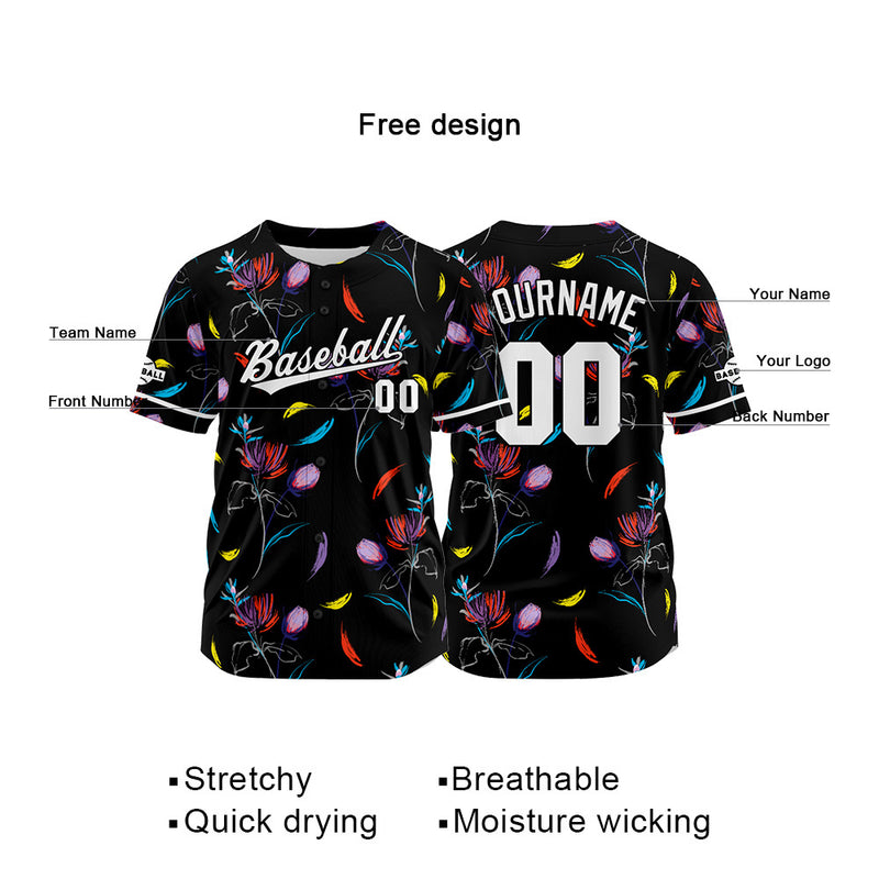 Custom Full Print Design Authentic Baseball Jersey black