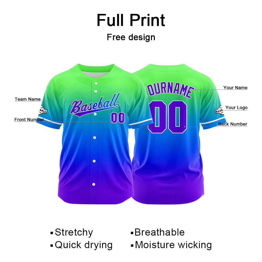 Custom Full Print Design Authentic Baseball Jersey purple-blue-green enthsush