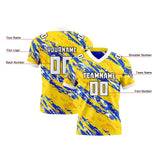 Custom Yellow Blue Reversible Gradient Football Jersey Personalized Football Shirts for Men Women  Printed Team Name Number Logo