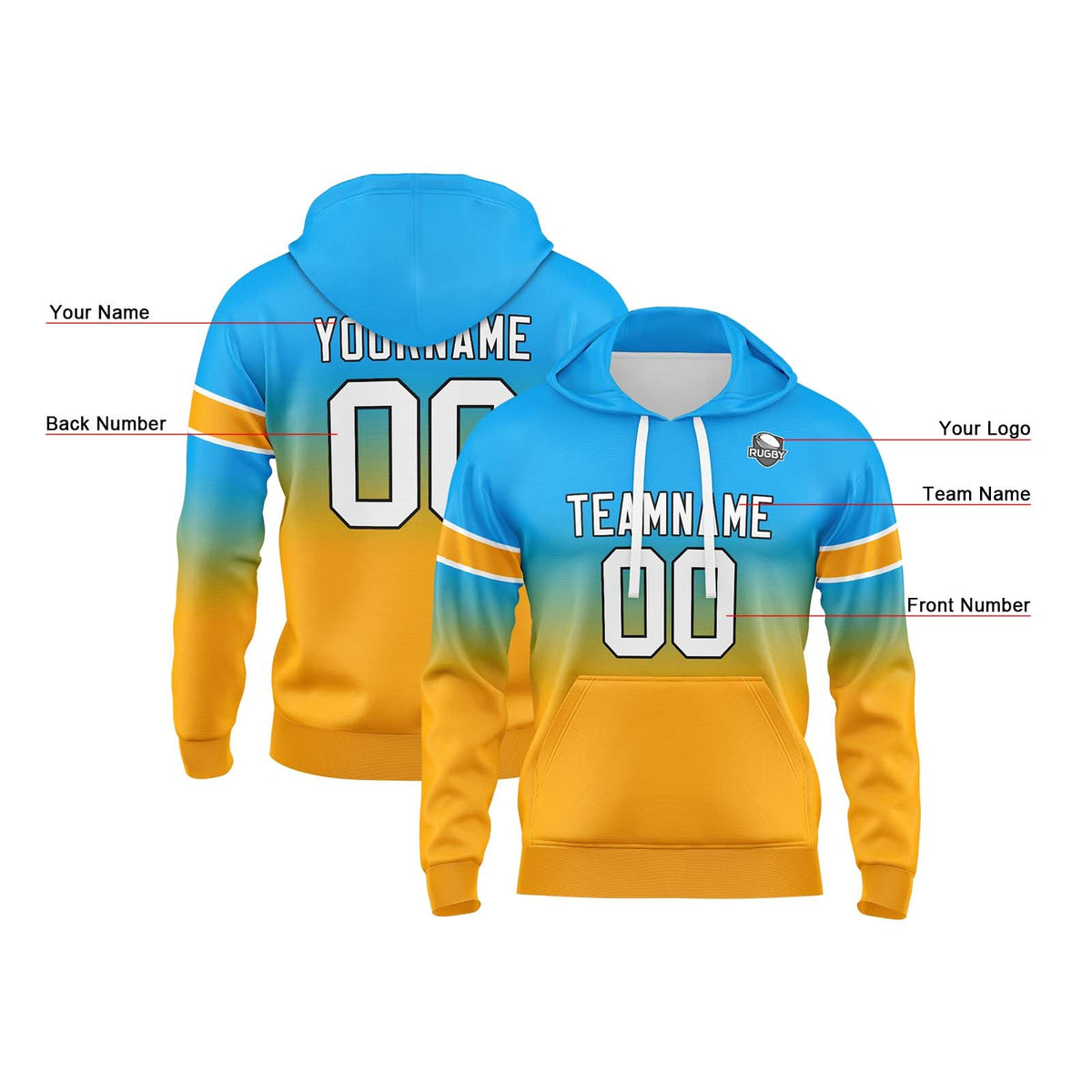 Custom Gradient Sweatshirt Hoodie For Man Woman Girl Boy Print Your Logo Name Number Light Blue&Orange enthsush