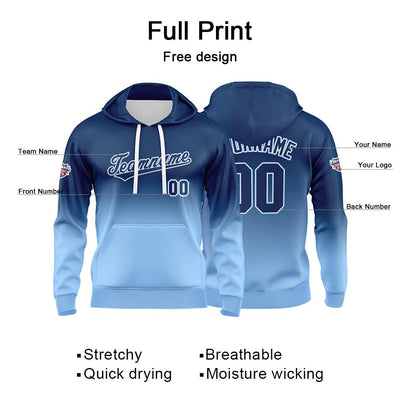 Custom Gradient Hoodie For Man Woman Girl Boy Print Your Logo Name Number Navy Light Blue enthsush
