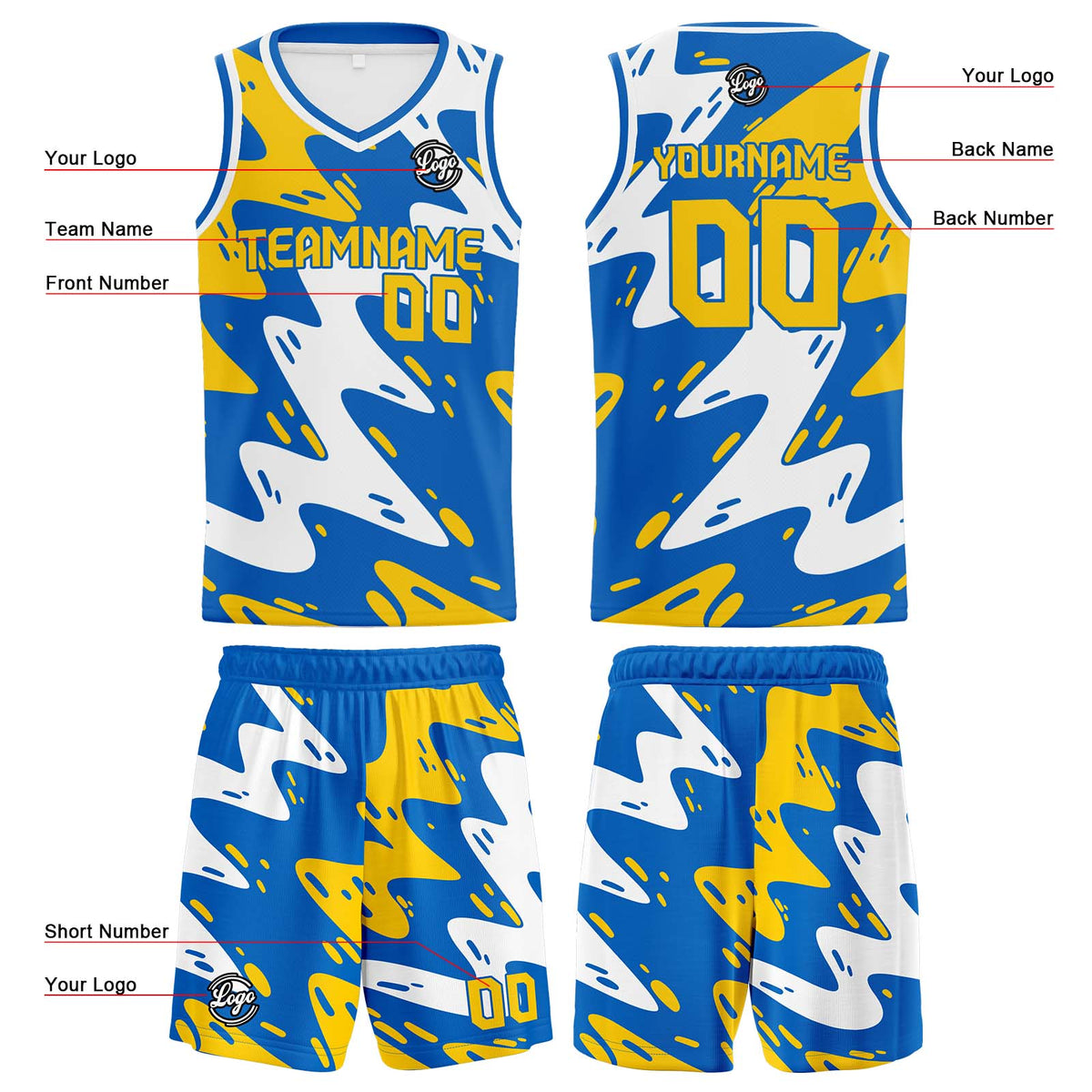 Custom Blue Yellow Basketball Jersey Uniform Suit Printed Your Logo Name Number enthsush