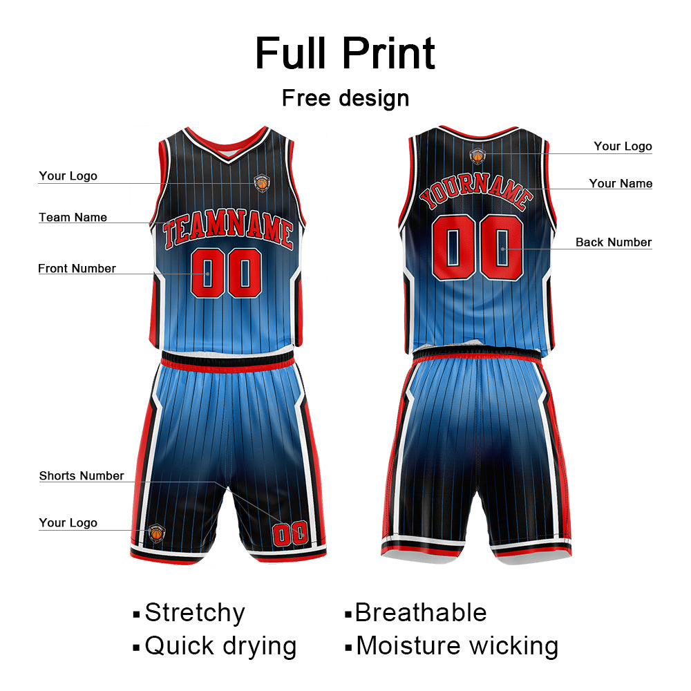 Custom Gradient Light Blue Reversible Basketball Suit for Adults and Kids Personalized Jersey enthsush