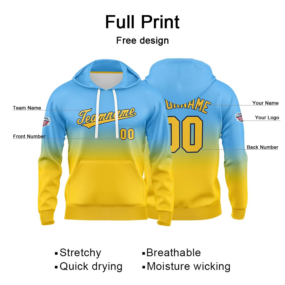 Custom Gradient Hoodie For Man Woman Girl Boy Print Your Logo Name Number Light Blue Yellow enthsush