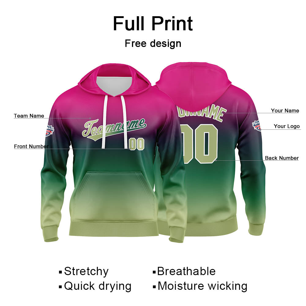 Custom Gradient Hoodie For Man Woman Girl Boy Print Your Logo Name Number Purple Green enthsush