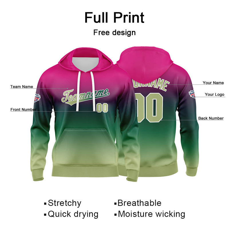 Custom Gradient Hoodie For Man Woman Girl Boy Print Your Logo Name Number Purple Green