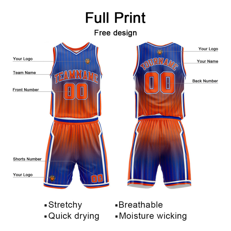 Custom Basketball Jersey Uniform Suit Printed Your Logo Name Number Royal-Orange