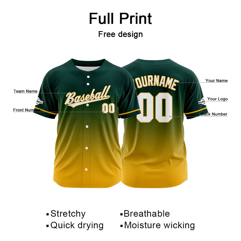 Custom Full Print Design Authentic Baseball Jersey yellow-green enthsush