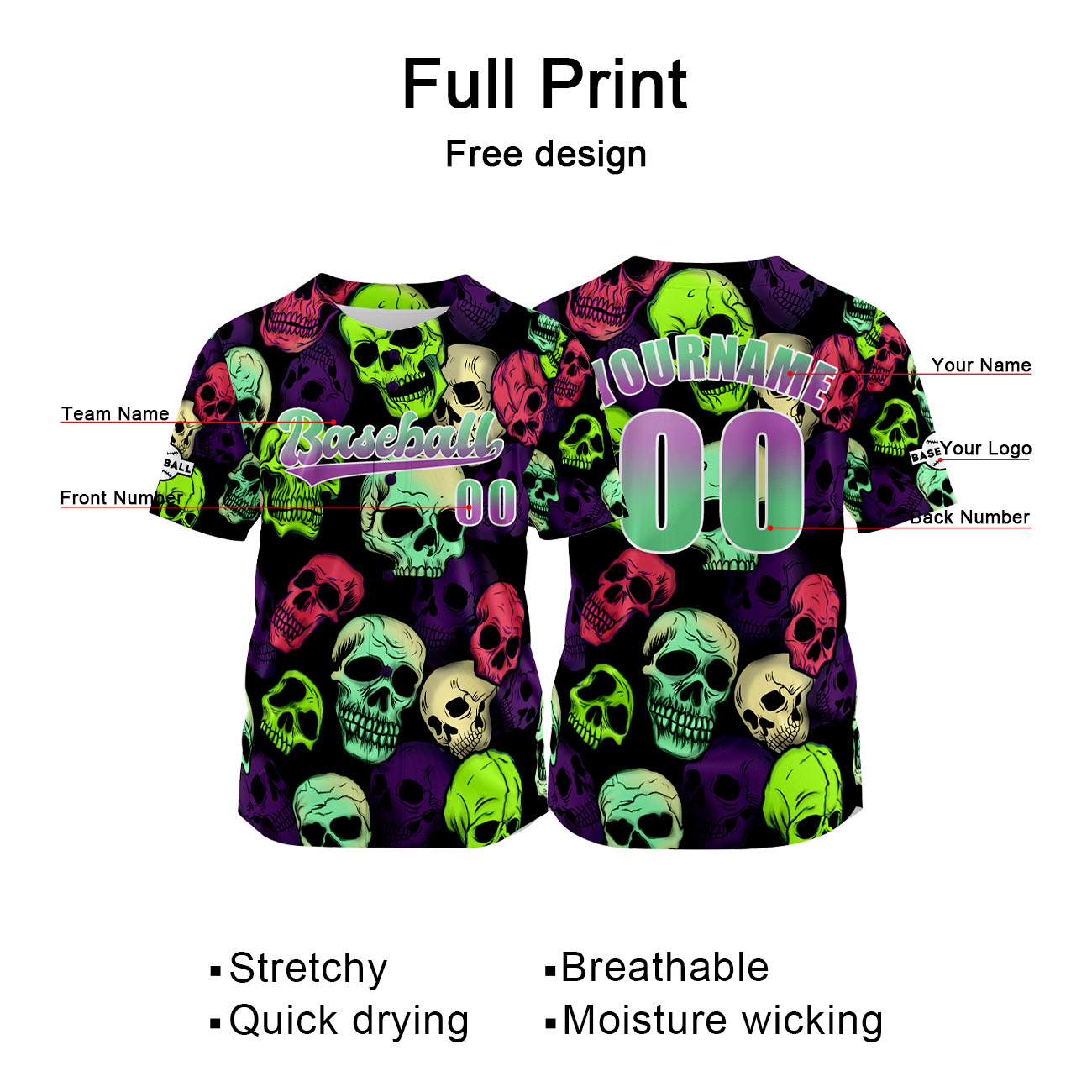 Custom Green Purple Jersey Personalized Baseball Shirt for Men Women Kids Youth enthsush
