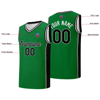 Custom basketball jersey shorts for men and women. Embroidered and printed name, number and logo Green&Black enthsush