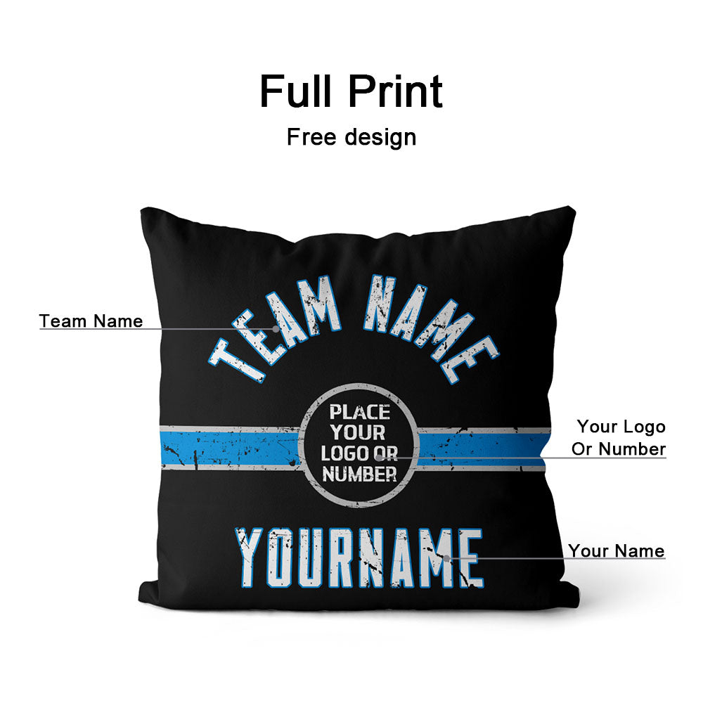 Custom Football Throw Pillow for Men Women Boy Gift Printed Your Personalized Name Number Black & Royal & White enthsush