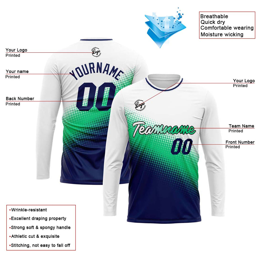 Custom Basketball Soccer Football Shooting Long T-Shirt for Adults and Kids White&Navy enthsush
