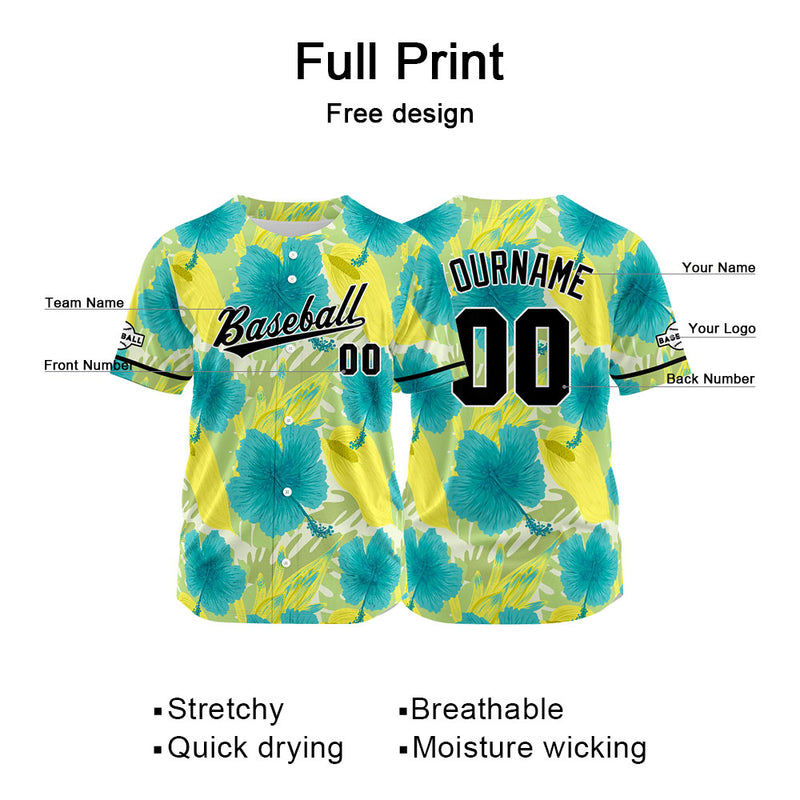 Custom Full Print Design Authentic Baseball Jersey green-yellow