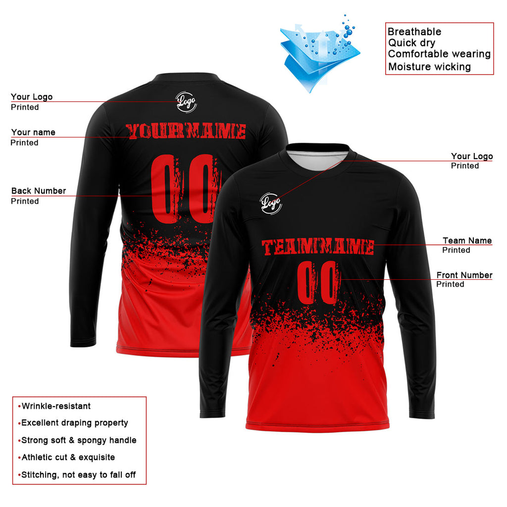 Custom Basketball Soccer Football Shooting Long T-Shirt for Adults and Kids Black&Red enthsush