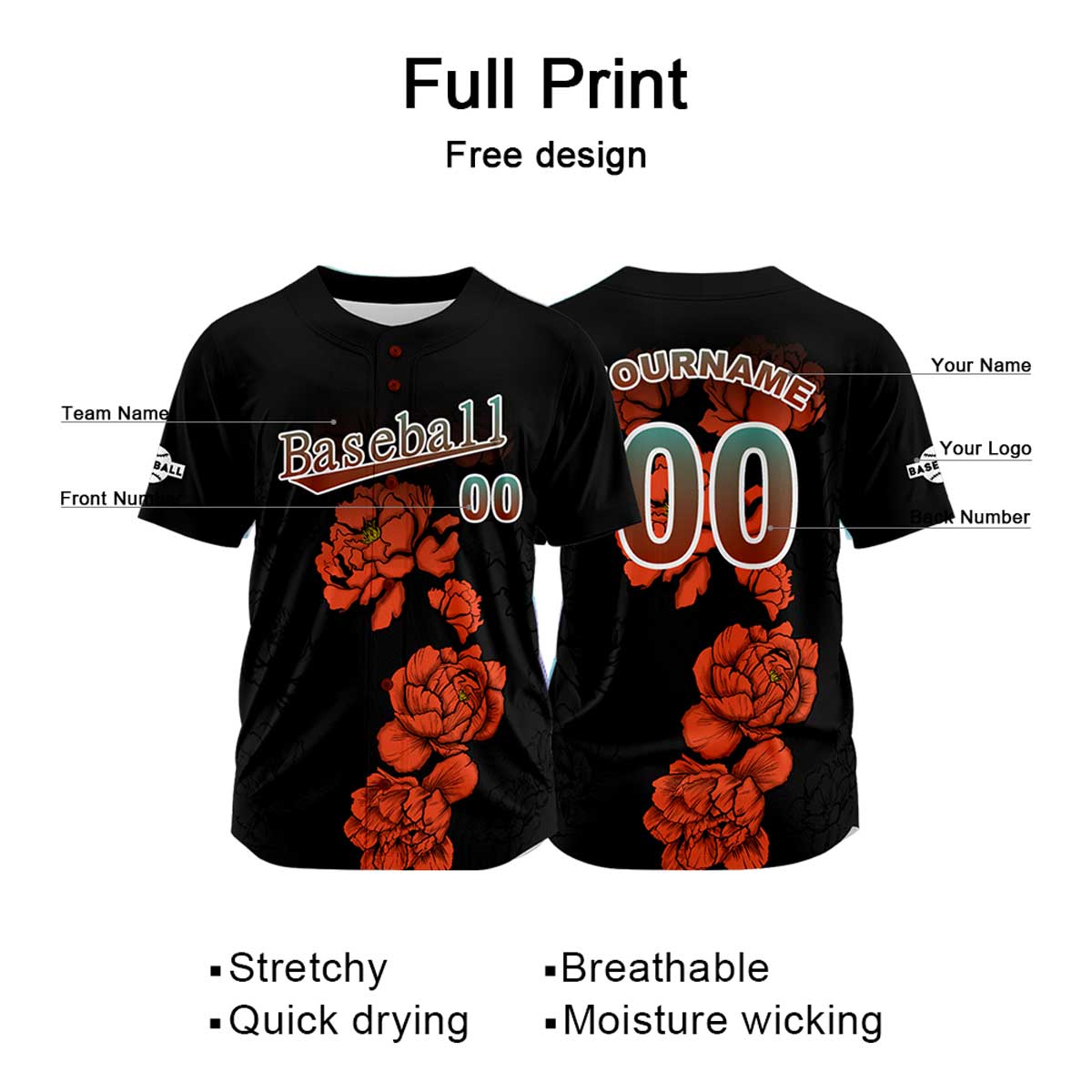 Custom Black Jersey Personalized Baseball Shirt for Men Women Kids Youth enthsush