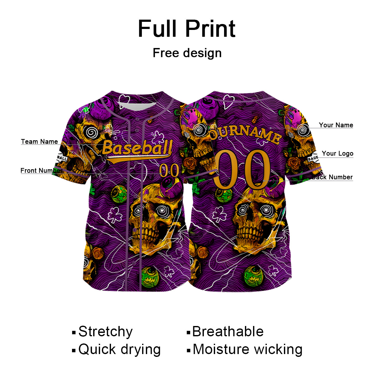 Custom Purple Baseball Jersey Personalized Baseball Shirt for Men Women Kids Youth enthsush