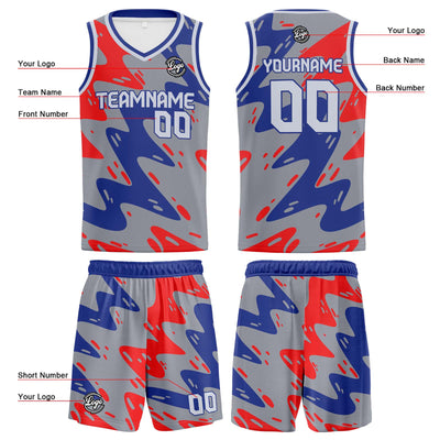 Custom Grey Blue Red Reversible Basketball Suit for Adults and Kids Personalized Jersey enthsush