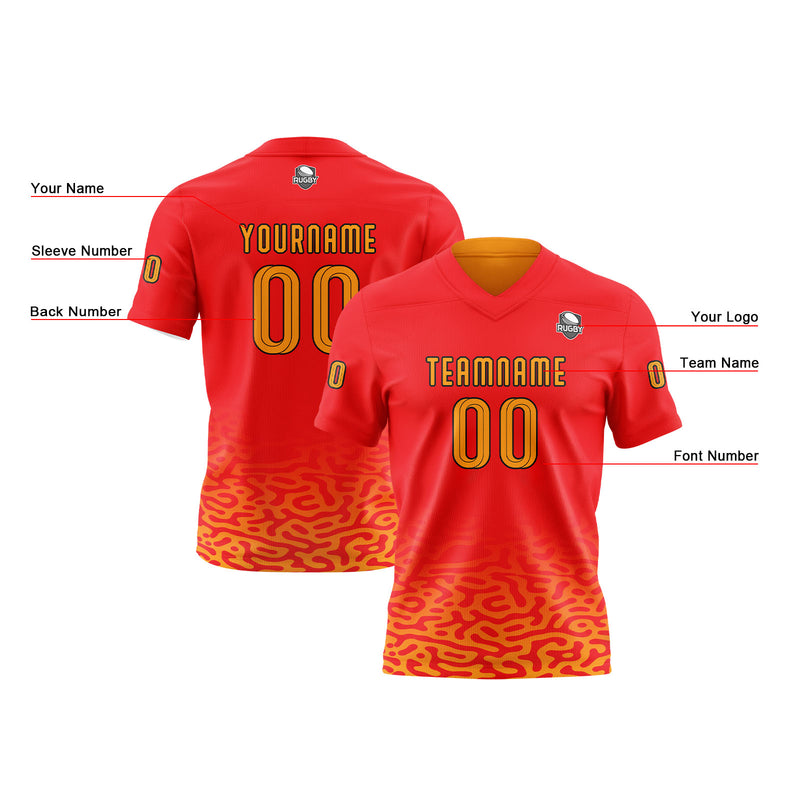 Custom Red Orange Football Jersey Personalized Gradient Football Shirts for Men Printed Team Name Number Logo