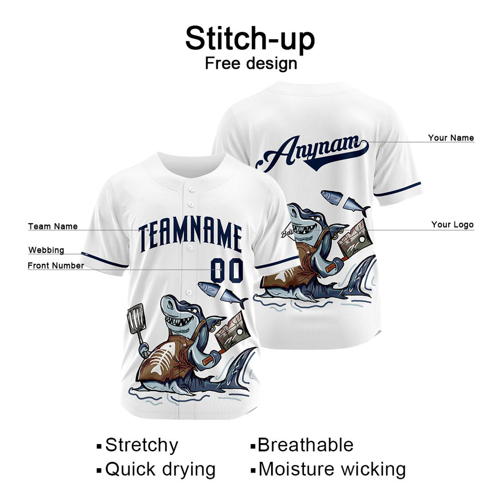 Custom Baseball Uniforms High-Quality for Adult Kids Optimized for Performance Chef Shark-White enthsush