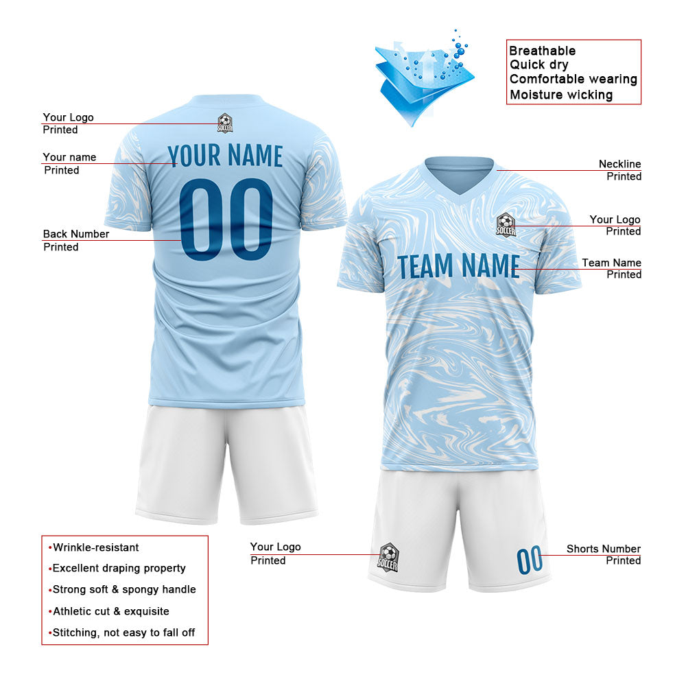Custom Soccer Jerseys for Men Women Personalized Soccer Uniforms for Adult and Kid Light Blue-White enthsush
