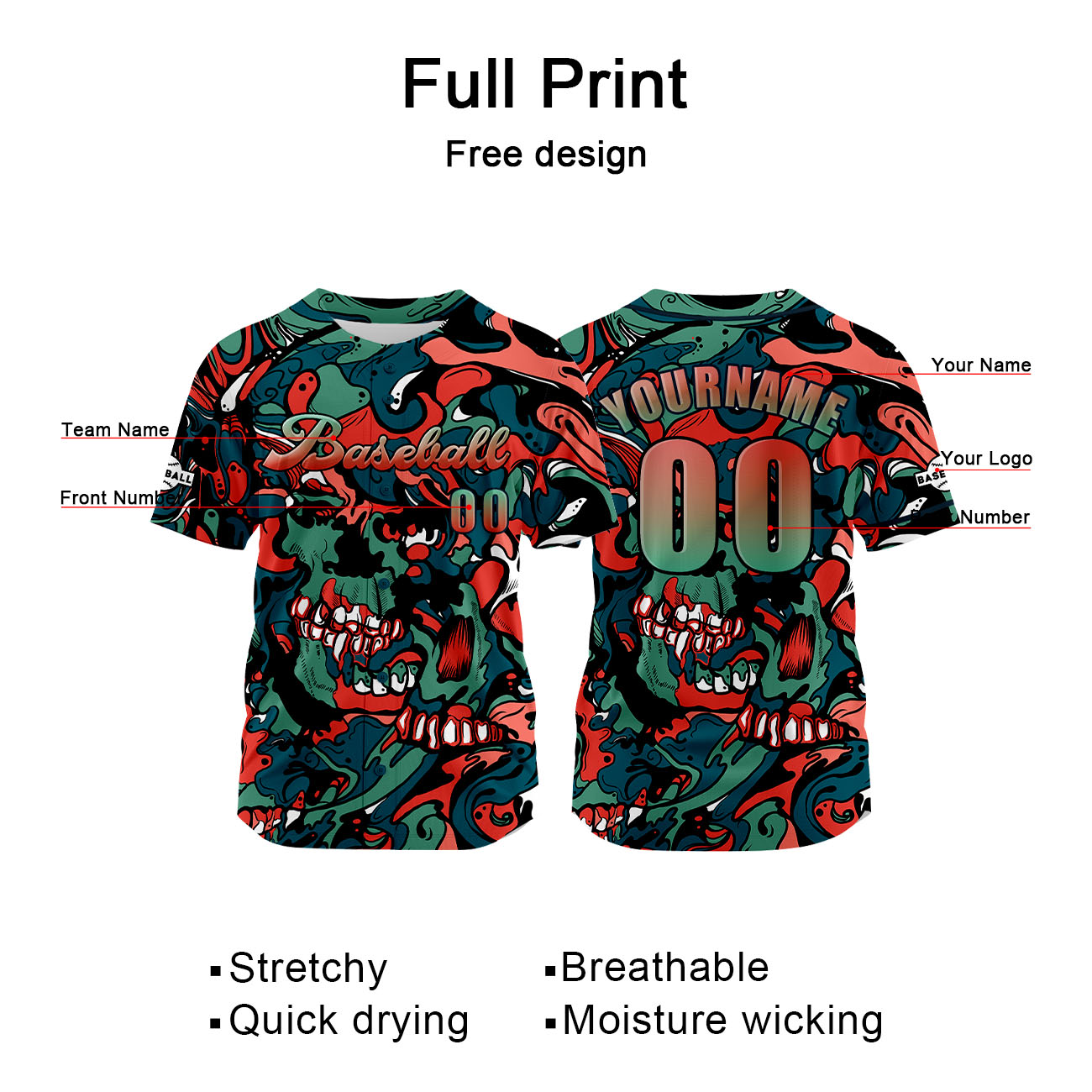 Custom Red Green Jersey Personalized Baseball Shirt for Men Women Kids Youth enthsush