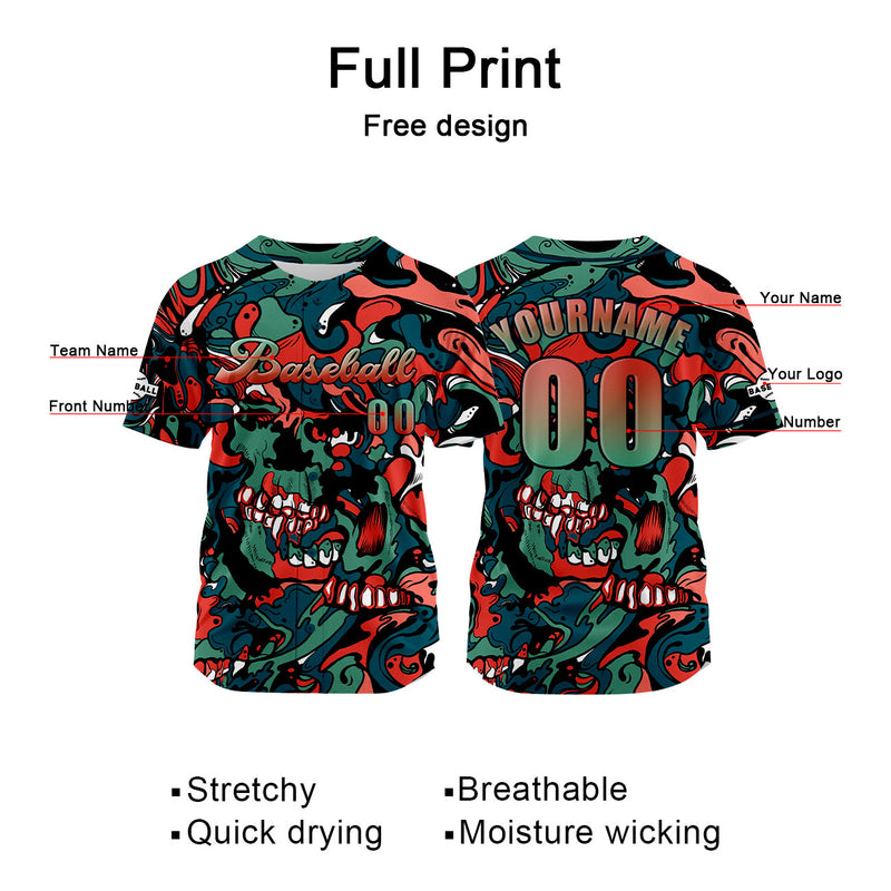 Custom Red Green Jersey Personalized Baseball Shirt for Men Women Kids Youth