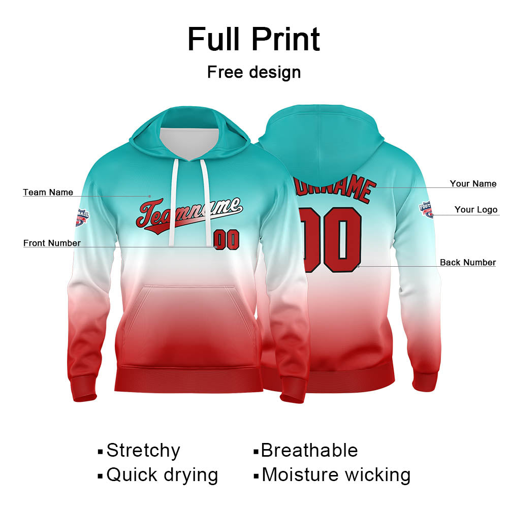 Custom Gradient Hoodie For Man Woman Girl Boy Print Your Logo Name Number White Red enthsush
