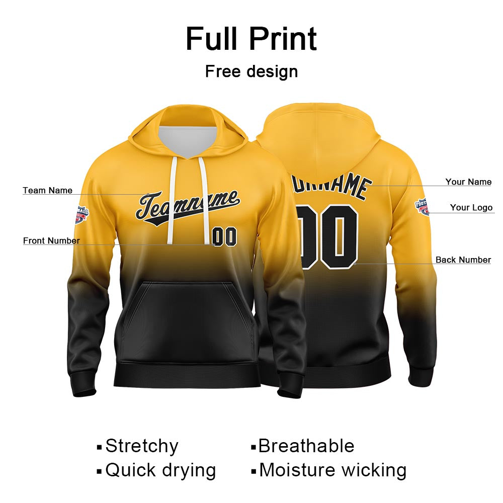 Custom Gradient Hoodie For Man Woman Girl Boy Print Your Logo Name Number Yellow Black enthsush