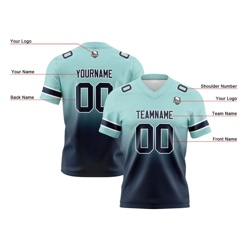 Custom Light Teal Navy Reversible Gradient Football Jersey Personalized Football Shirts for Men Women  Printed Team Name Number Logo