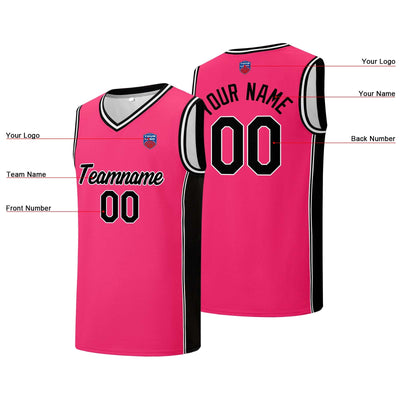 Custom basketball jersey shorts for men and women. Embroidered and printed name, number and logo Pink&Black enthsush