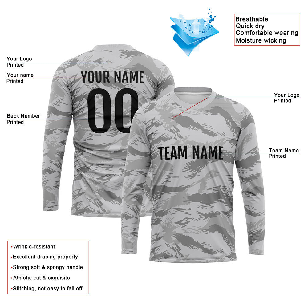 Custom Basketball Soccer Football Shooting Long T-Shirt for Adults and Kids Camouflage Gray enthsush