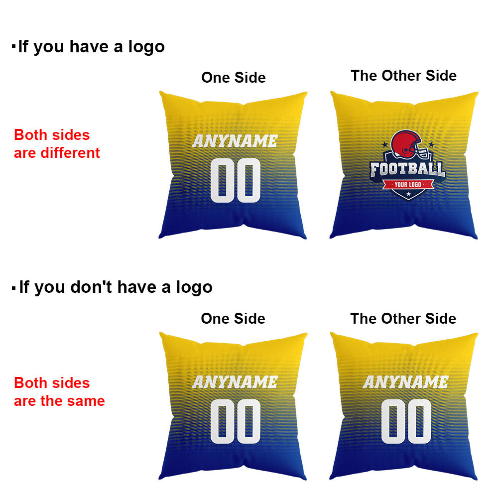 Custom Football Throw Pillow for Men Women Boy Gift Printed Your Personalized Name Number Yellow&Blue&White enthsush