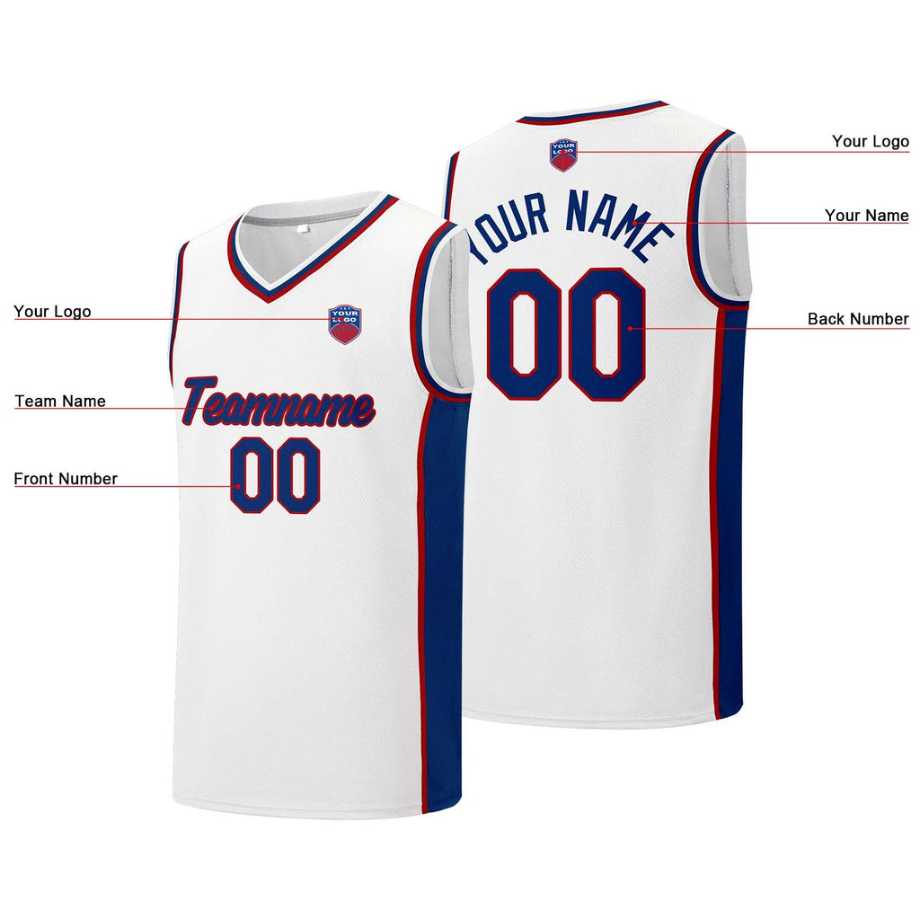 Custom basketball jersey shorts for men and women. Embroidered and printed name, number and logo White enthsush