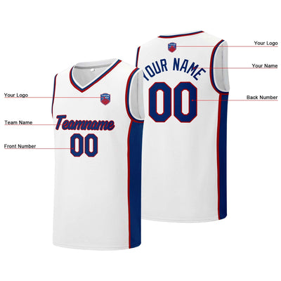 Custom basketball jersey shorts for men and women. Embroidered and printed name, number and logo White enthsush