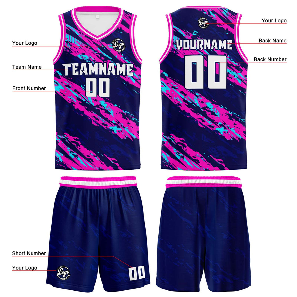 Custom Navy Pink Basketball Jersey Uniform Suit Printed Your Logo Name Number enthsush