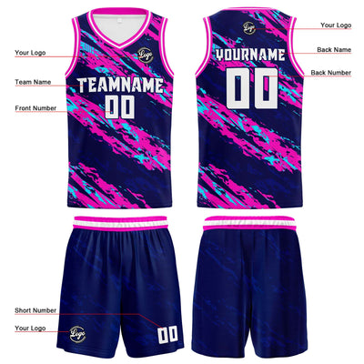 Custom Navy Pink Basketball Jersey Uniform Suit Printed Your Logo Name Number enthsush