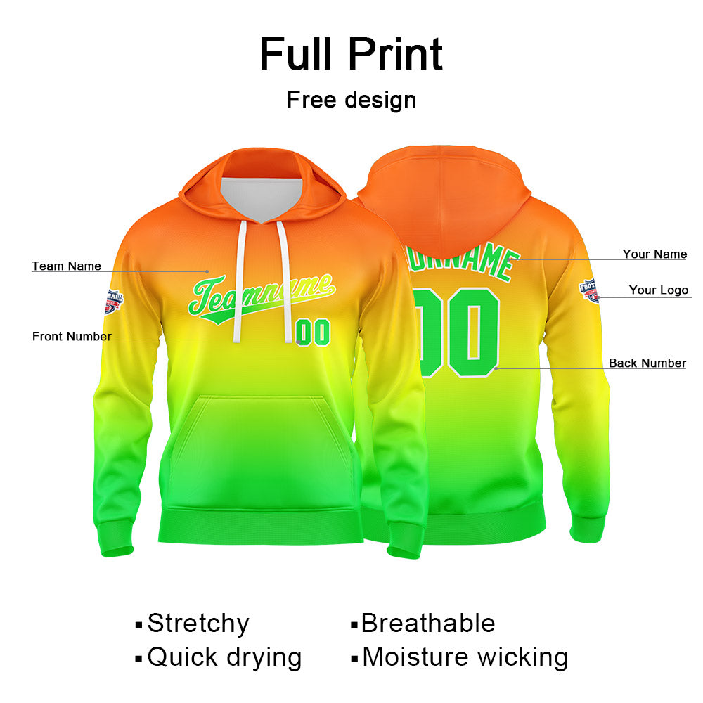 Custom Gradient Hoodie For Man Woman Girl Boy Print Your Logo Name Number Orange Yellow Green enthsush