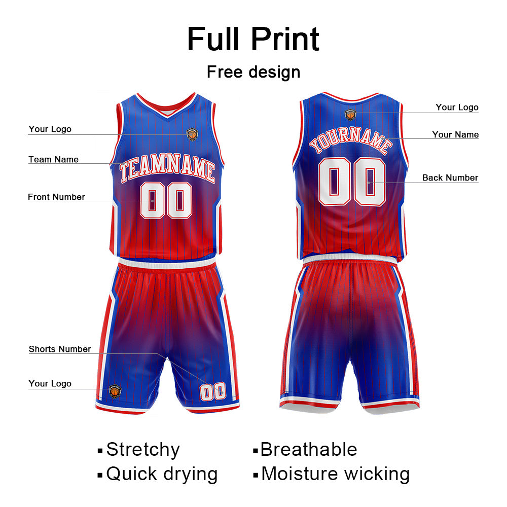 Custom Gradient Royal Red Reversible Basketball Suit for Adults and Kids Personalized Jersey enthsush