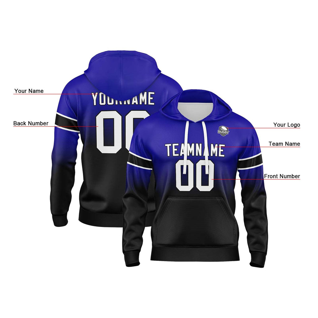 Custom Gradient Hoodie For Man Woman Girl Boy Print Your Logo Name Number Royal&Black enthsush