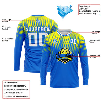 Custom Basketball Soccer Football Shooting Long T-Shirt for Adults and Kids Yellow&Light Blue enthsush