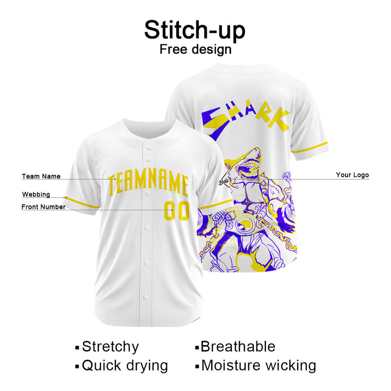 Custom Baseball Uniforms High-Quality for Adult Kids Optimized for Performance Shark-White&Yellow