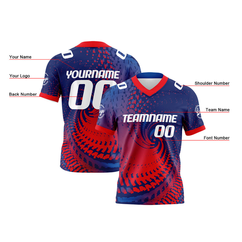 Custom Blue White Red Reversible Gradient Football Jersey Personalized Football Shirts for Men Women  Printed Team Name Number Logo