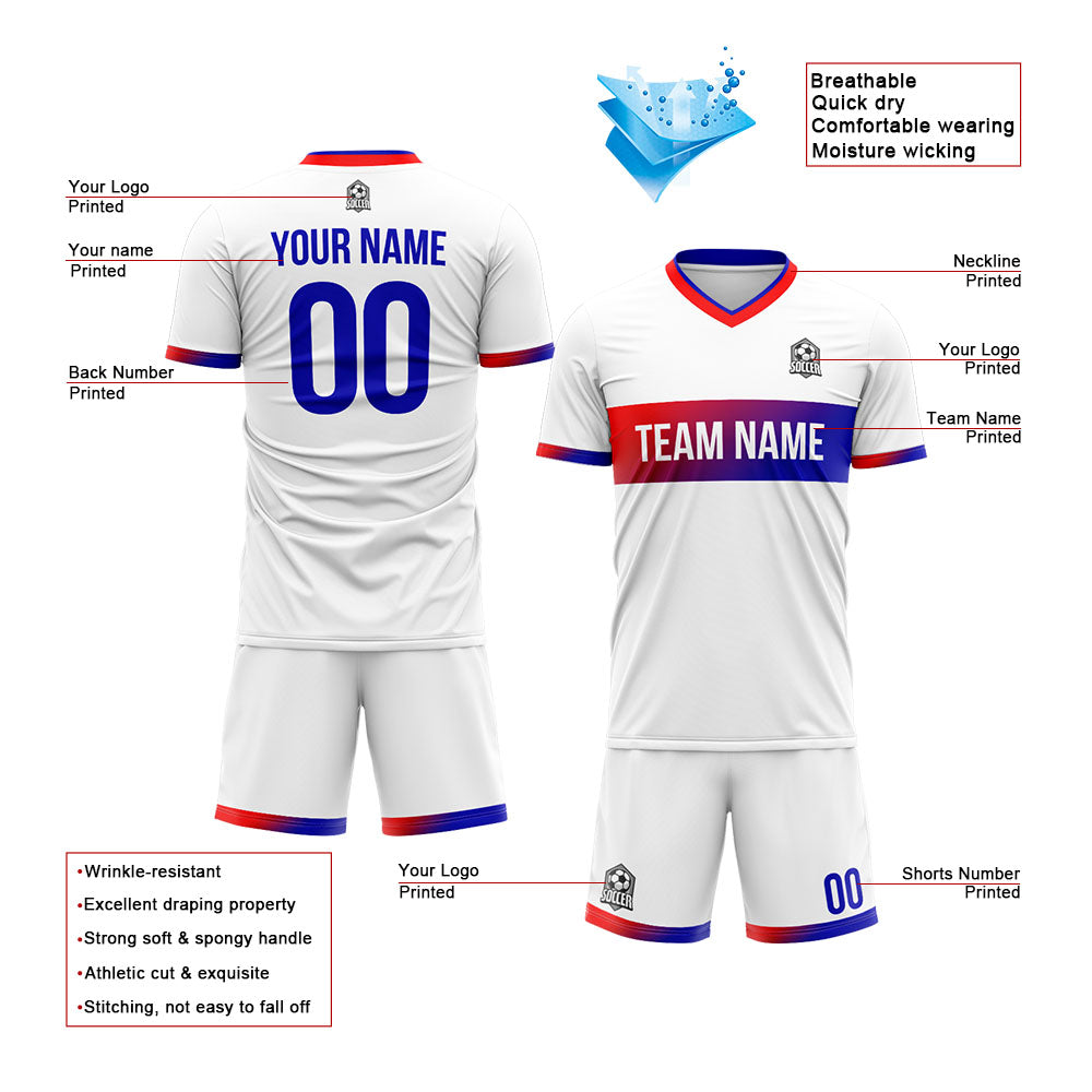 Custom Soccer Jerseys for Men Women Personalized Soccer Uniforms for Adult and Kid White&Blue&Red enthsush