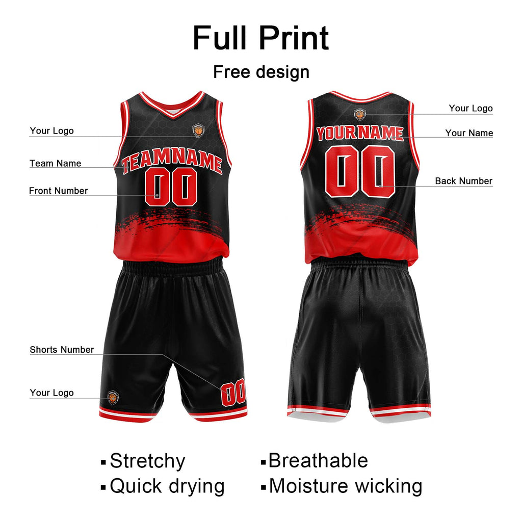 Custom Black Red Basketball Jersey Uniform Suit Printed Your Logo Name Number enthsush
